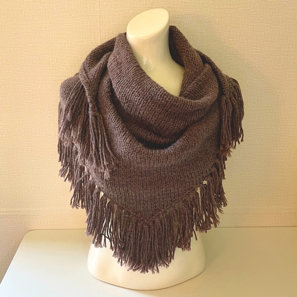 Hand Knit Shawl, Dusty Icy Plum, Fringe Trim, Versatile